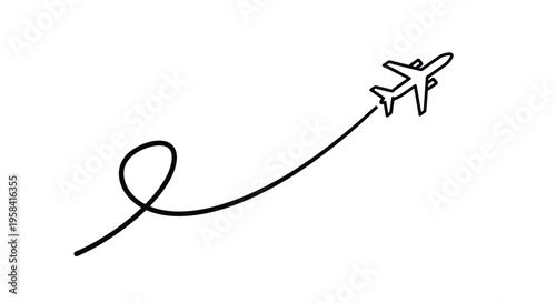 Airplane flying, single line drawing, travel and journey concept