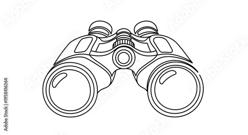 Binoculars, single line drawing, search and discovery concept