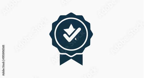 Premium quality guarantee badge vector icon with star and checkmark, symbolizing excellence, approval, and certified service for business websites and marketing materials.