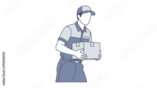 Prompt Delivery: An illustration of a delivery man confidently carrying a package, ready to fulfill his crucial role in modern logistics and commerce.