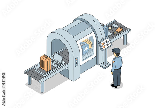 Airport security screening luggage and laptop on conveyor belt