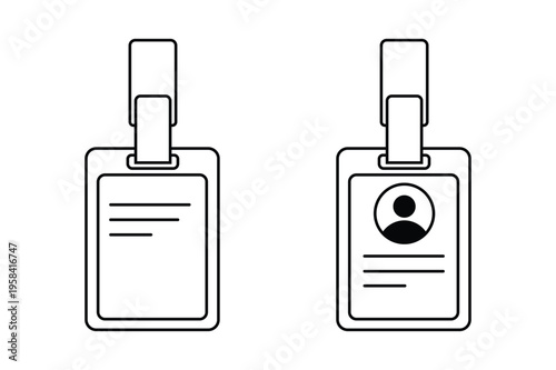 Outline identification badge icons with clip isolated on white background