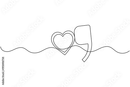 Quote Mark Heart Icon Continuous One Line Drawing Love Wisdom Romantic Symbol Minimalist Outline