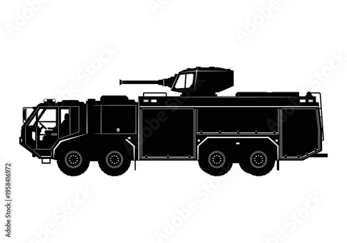 Silhouette of a modern fire fighting vehicle with a turret
