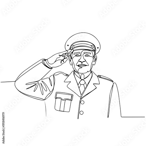 One Line Drawing of Veteran Saluting – Minimalist Continuous Line Military Tribute
