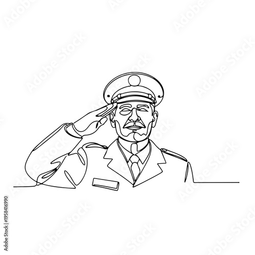 One Line Drawing of Veteran Saluting – Minimalist Continuous Line Military Tribute
