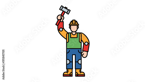 Photos Handyman at Work: A diligent construction worker, hammer raised high, ready to get the job done