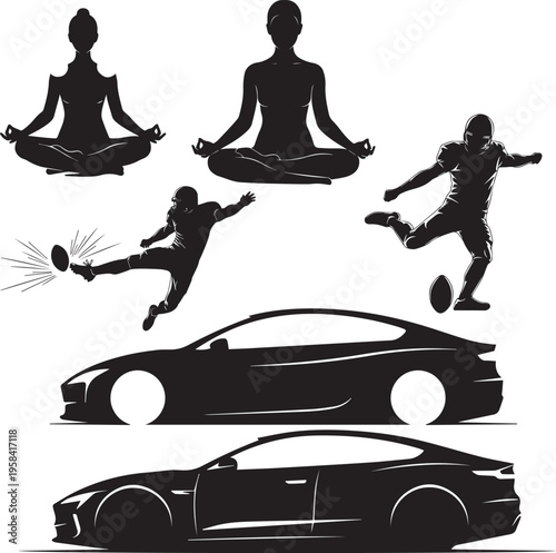 Yoga silhouette vector illustration of a woman meditating in a peaceful lotus pose.