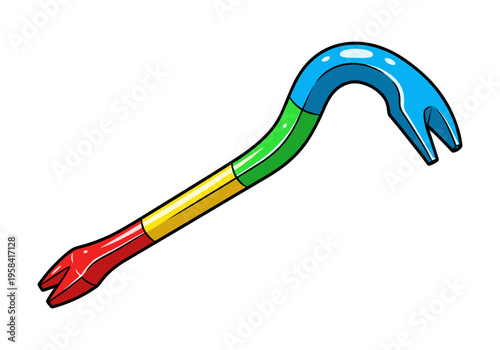 Colorful cartoon crowbar tool with red, yellow, green, and blue sections