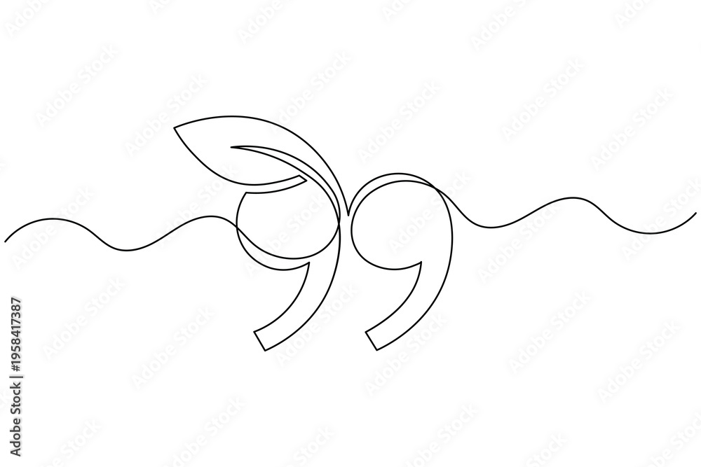 Fototapeta premium Quote Mark Leaf Icon Continuous One Line Drawing Eco Friendly Green Growth Symbol Minimalist Outline Illustration