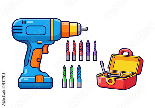 Cordless power drill with assorted drill bits and screwdriver set