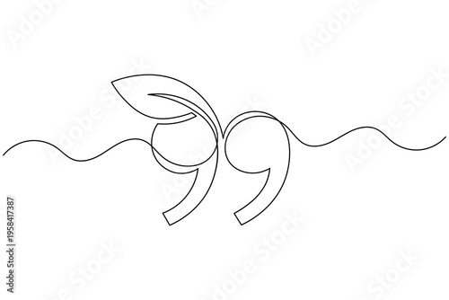 Quote Mark Leaf Icon Continuous One Line Drawing Eco Friendly Green Growth Symbol Minimalist Outline Illustration