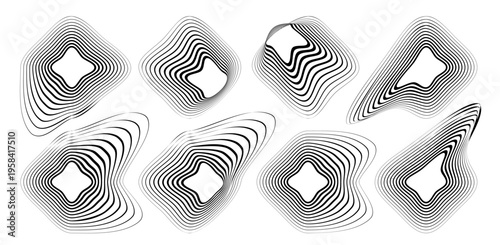Line round wave icon, concentric linear sound pattern