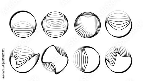 Line round wave icon, concentric linear sound pattern