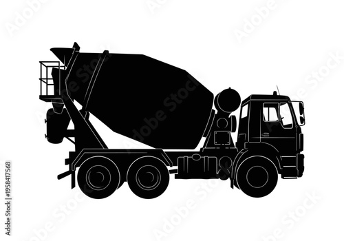 Silhouette of a concrete mixer truck on a white background