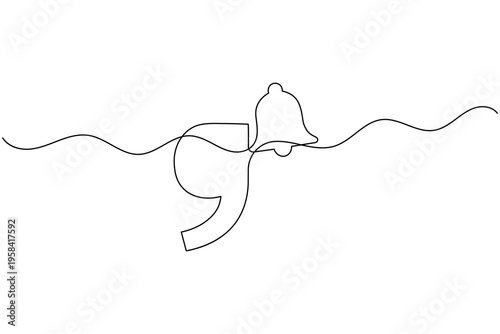 Quote Mark Bell Icon Continuous One Line Drawing Notification Alert Message Symbol Minimalist Outline Illustration
