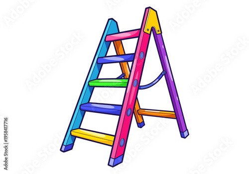 Colorful cartoon stepladder with vibrant steps for easy access and reaching heights