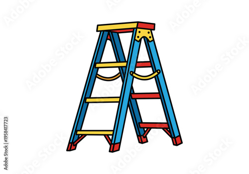 Colorful A-frame stepladder with blue, yellow, and red accents
