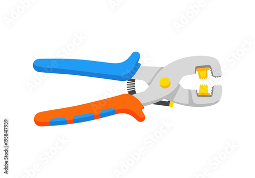 Modern flat design of a wire stripper tool with blue and orange handles