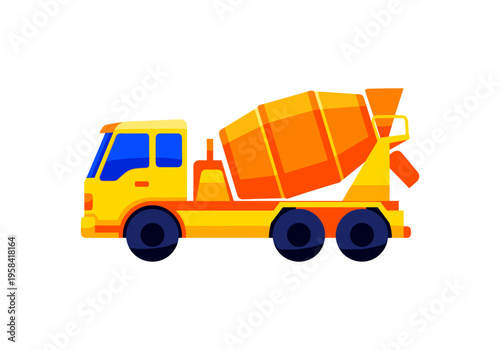 Bright yellow and orange concrete mixer truck illustration on white background