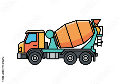 Colorful concrete mixer truck illustration on a white background