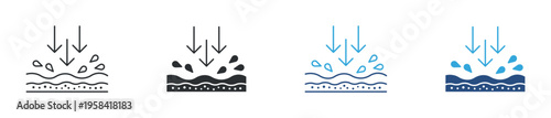 Water absorption and surface impact icon set. Liquid splash, penetration and filtration concept. Vector illustration.