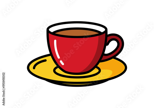 Simple red coffee cup with saucer and brown beverage