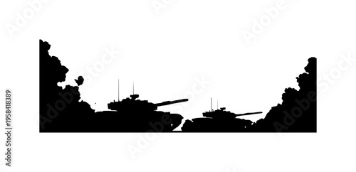 Military Tanks in Silhouette Battle Scene