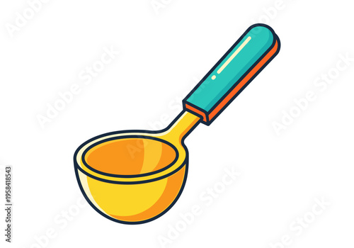 Stylized illustration of a yellow ice cream scoop with a teal handle