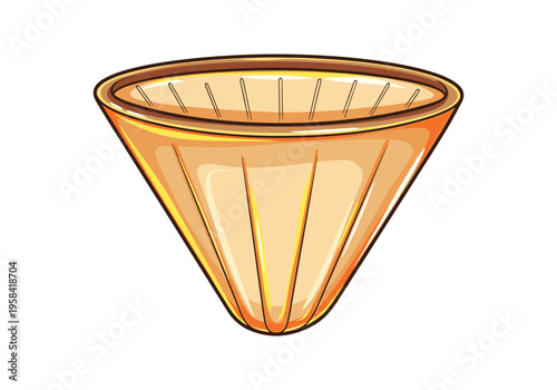 Simple illustration of a conical coffee filter with a brown rim and vertical lines