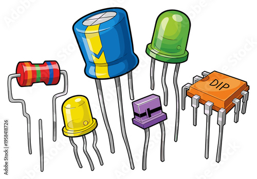 Collection of colorful electronic components for circuit building