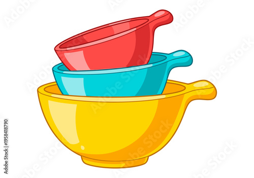 Stack of colorful nesting bowls for kitchen use