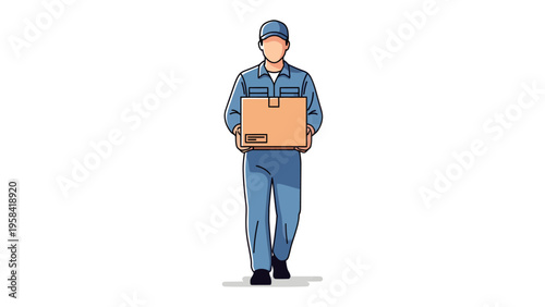 Delivery Man and Package: An illustration of a diligent delivery man, impeccably dressed in a work uniform, carries a cardboard package with precision and care.