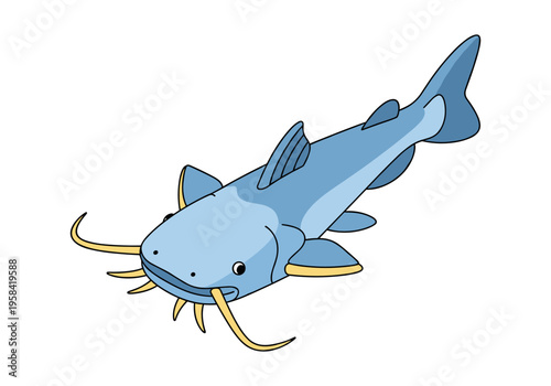 Cute cartoon catfish illustration with long barbels and fins