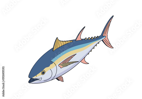 Illustration of a vibrant bluefin tuna swimming in clear ocean waters