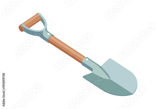 Illustration of a garden spade with a wooden handle and metal blade