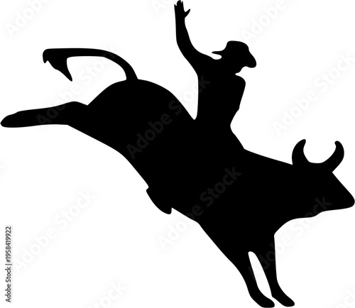 Cowboy riding bucking bull silhouette rodeo bull rider western