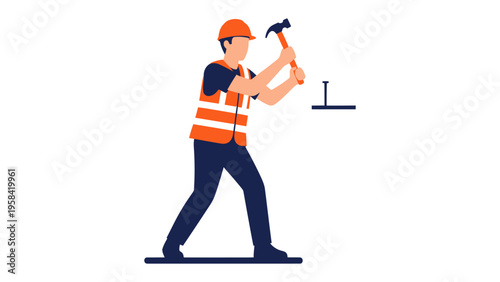 Construction Worker with Hammer: A skilled construction worker expertly hammers a nail, embodying precision and craftsmanship in their profession.