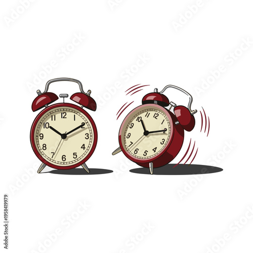 Red alarm clock with a red ribbon on a white background