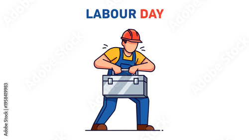 Labor Day Celebration: An illustration of a worker, representing labor and celebrating the holiday with a toolbox. Depicting the essence of hard work and dedication.
