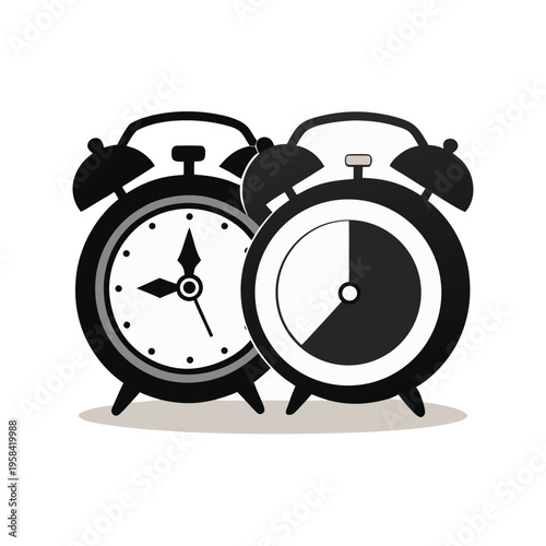 Black vintage alarm clock isolated on white background
