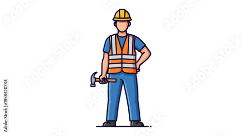 Construction Worker: A skilled construction worker, equipped with a safety helmet and vest, stands ready, holding a hammer, a symbol of construction and craftsmanship.