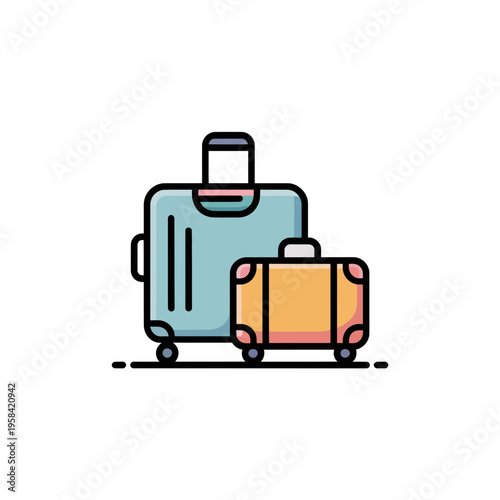 A colorful illustration of two suitcases on a white background