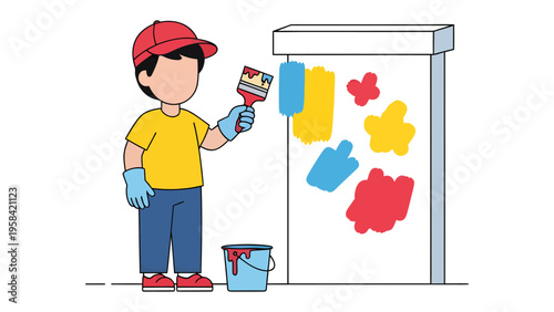 Joyful Strokes of Creativity: A young artist, donned in vibrant attire, brings life to a canvas with bold strokes of colorful paints.