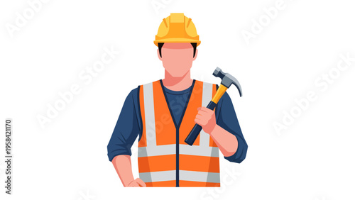 Construction Worker with Hammer: A skilled construction worker, equipped with a safety helmet and reflective vest, confidently wields a hammer, symbolizing expertise and the building process.