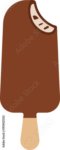 Chocolate Ice Cream on Stick with Bite Taken white background