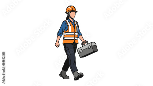 On-Site Service: A professional in safety attire strides confidently, tool case in hand, ready to deliver expert solutions and build progress.