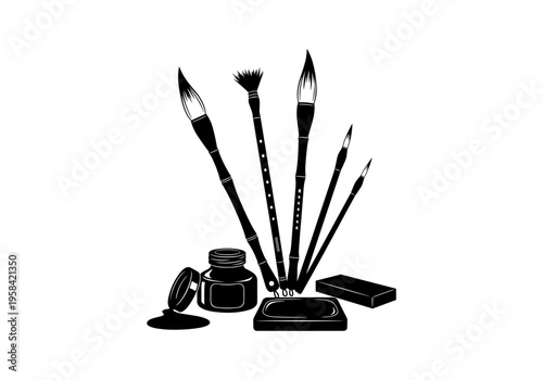 Traditional calligraphy brushes and ink set for artistic creation