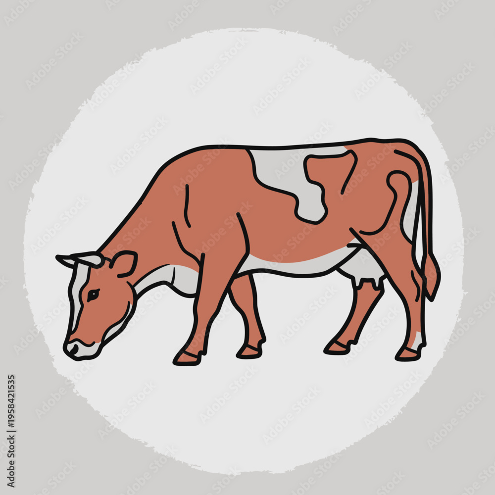 Fototapeta premium Illustration of a Brown and White Cow Grazing.