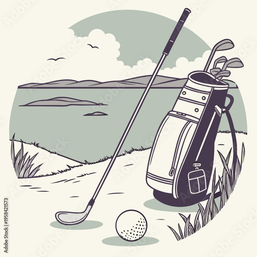 Départs au large avec le club de golf et balle de golf